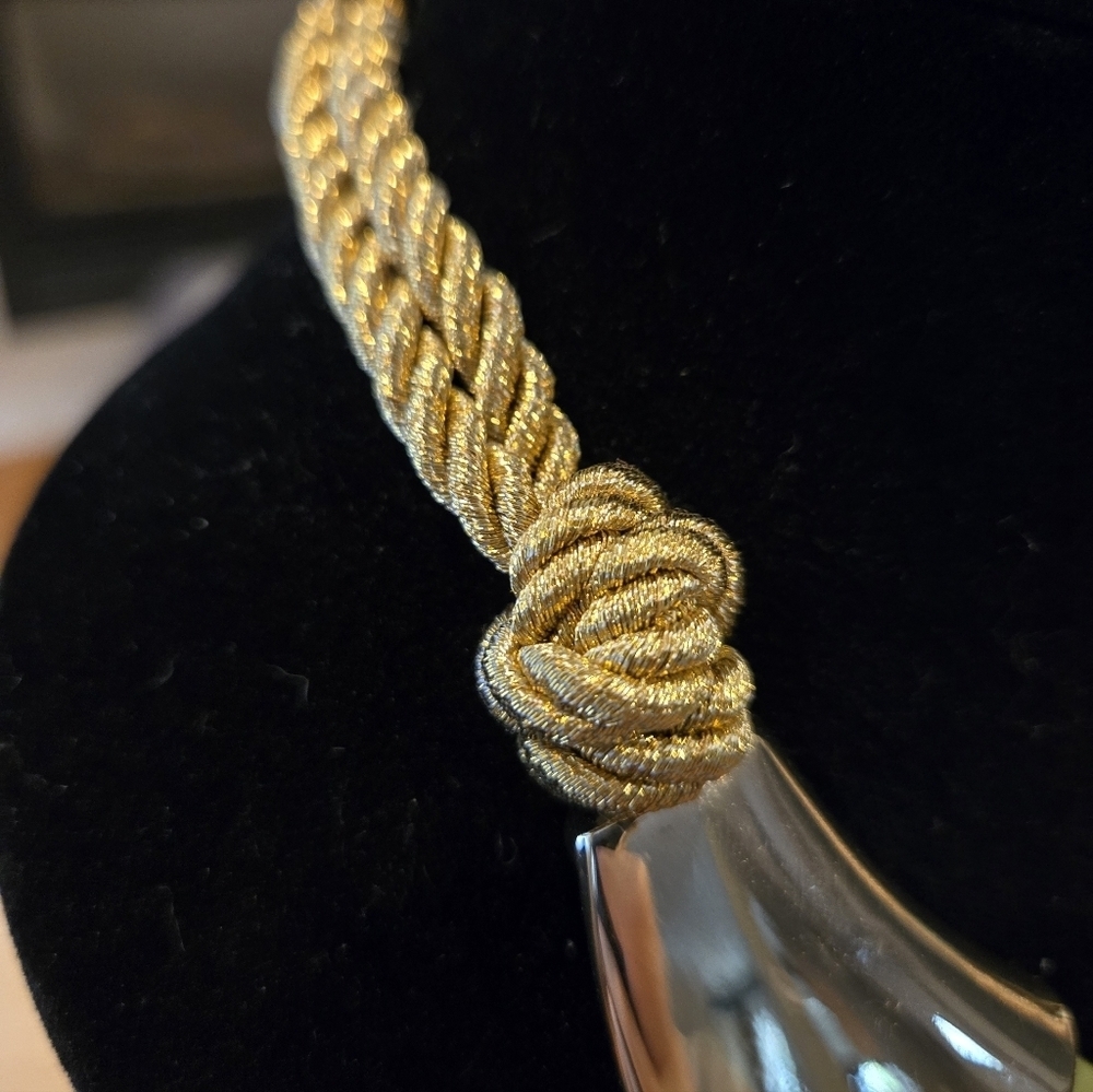 Elegant Silver, Gold, and Green Colored Statement Necklace - Picture 2 of 3